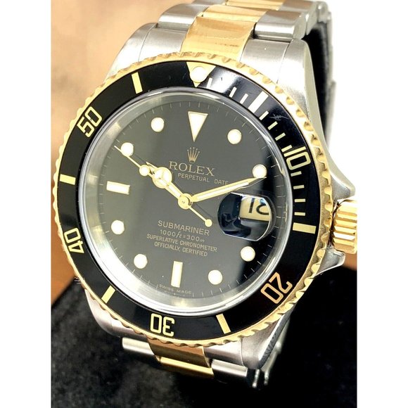 Rolex Men's Watch 16613 Submariner Automatic Black Dial Two Tone 18k Gold Steel - Picture 14 of 15